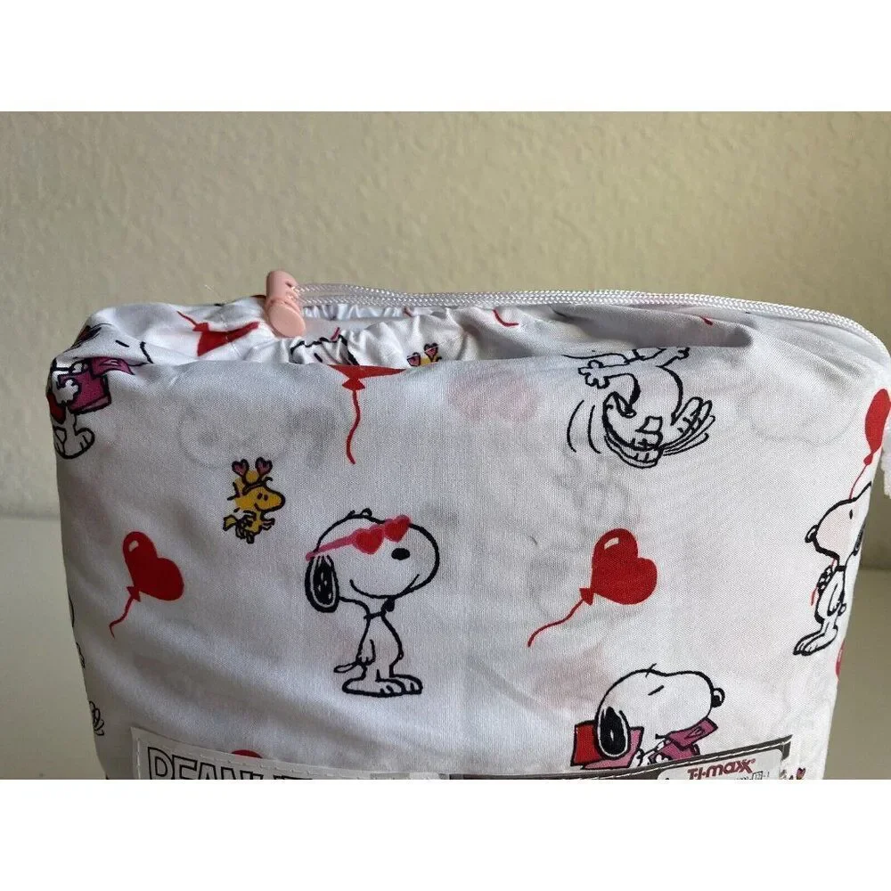 Peanuts Snoopy Woodstock Heart Balloon Valentines QUEEN Size‎ Sheet Set Soft NEW